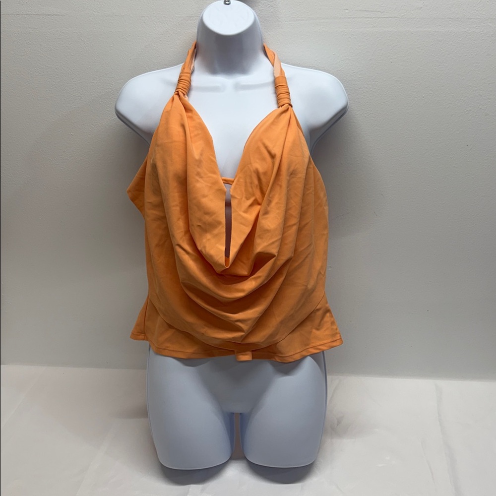 Cupshe Orange backless Drape Halter Top swimsuit size large womenbathing suits